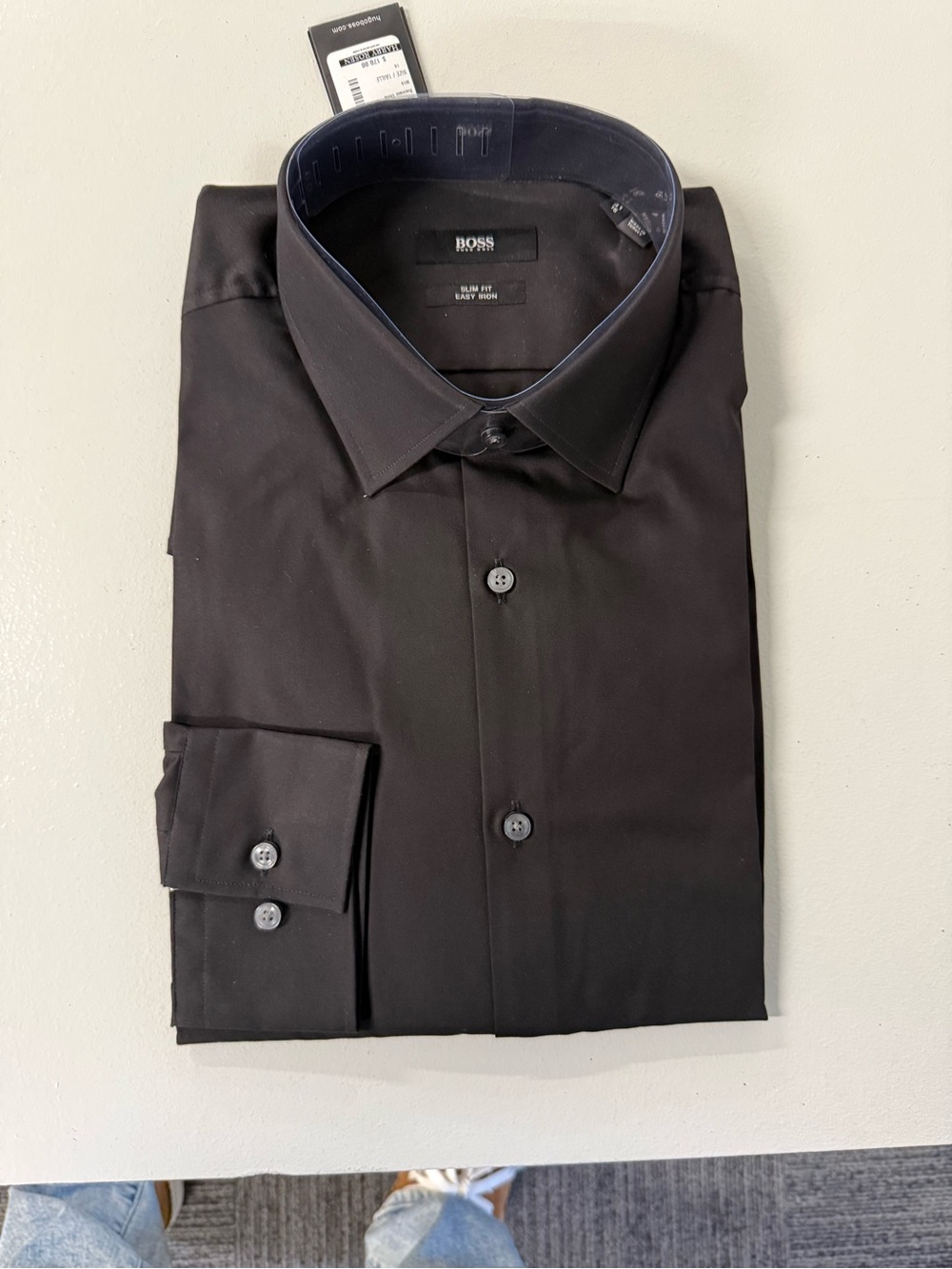 BOSS Black Men's Dress Shirt with Dark Navy Trim